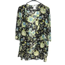 Floral Sheer Kimono Cardigan Duster PM Black Blue Green Boho Romantic Layering