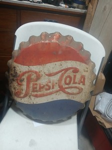 Vintage Pepsi-Cola Drink 19" Metal Bottle Cap Sign Stout Sign Co. M-114 10-68