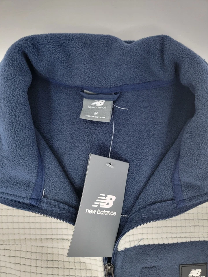 New Balance - Men's Knit "GRID" Fleece Full-zip Jacket Navy/White | NWT Sz M - Image 3 of 4