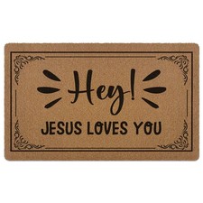 Christian Hey Jesus Loves You Door Mat, Bible Verse Welcome Artificial Coir F...