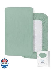 ZURLEFY Light Green Bassinet Mattress Sheets, Muslin Bassinet Sheet 32"x16" f