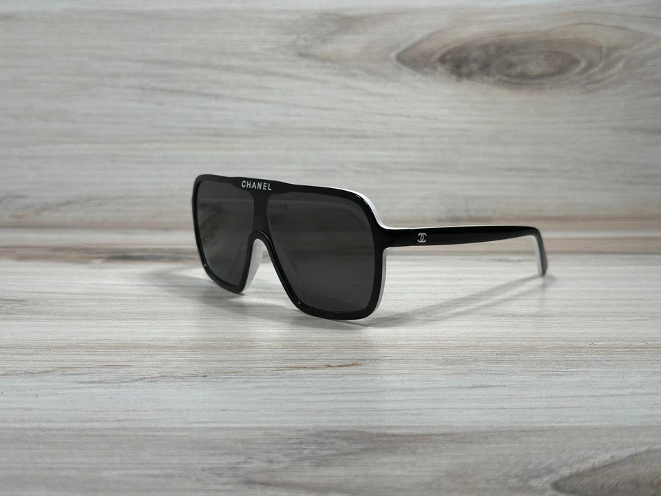 Chanel 9158 Shield Black & White Sunglasses With Gray Lens - Ships Now! - Image 3 of 4