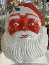 Vintage Christmas Santa Claus Face Blow Mold Light Wall Decor Blue Eyes 60s