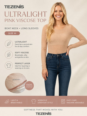 Tezenis Ultralight Pink Viscose Top with Boat Neck and Long Sleeves Women Size:M
