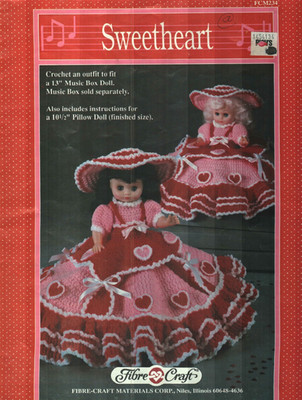 SWEETHEART PILLOW & BED DOLL DRESS FIBRE CRAFT CROCHET PATTERN LEAFLET