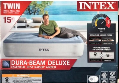 The Intex Dura Beam Deluxe Twin air bed is a high-quality inflatable mattress 