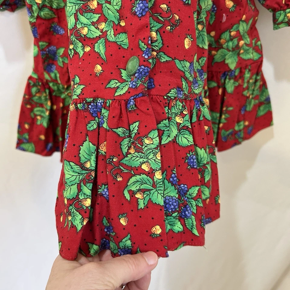 Vtg Plum Pudding Swing Dress Floral Berry Red & Green Autumn Holiday Sz 18 Month - Image 4 of 4