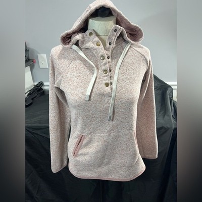 Thread + Supply 1/4 Zip Heathered Pink Drawstring Button Down Hoodie Extra Small