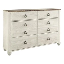 Ashley Furniture Willowton 6 Drawer Double Dresser in Whitewash