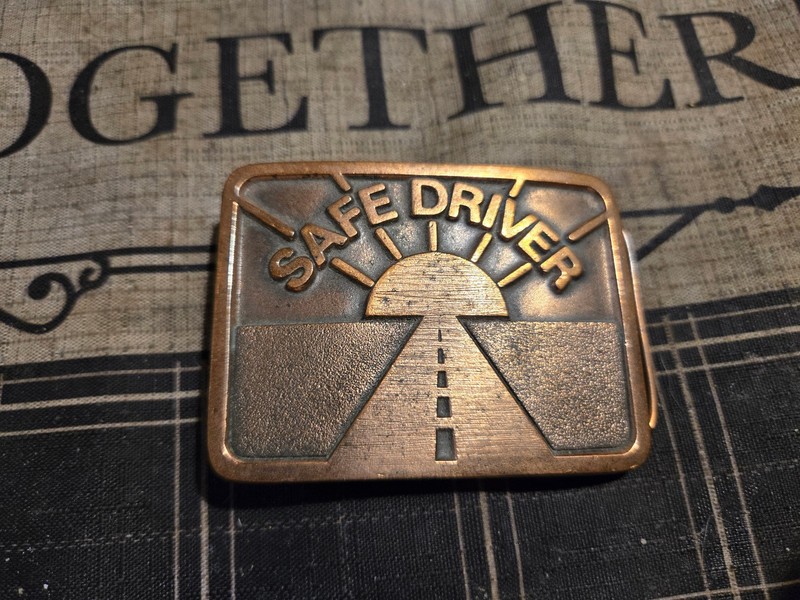 old Safe Driver Award Solid Brass Belt Buckle 1985