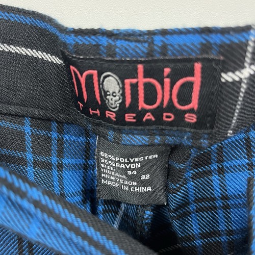 Vintage Morbid Threads Bondage Hose Herren 34x32 kariert Goth Grunge Rock Träger Ringe - Bild 10 von 11