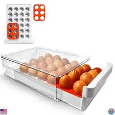 LUNARDO 24 Egg Holder for Refrigerator – Clear BPA-Free Egg Organizer Bin with