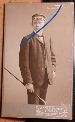 Student or pupil with hat pinch walking stick - CDV Goslar / Studentika