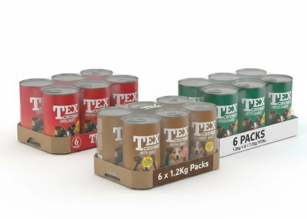 Tex Chunks Dog Food Cans - 6 x 1.2kg Mixed Variety Pack (Beef, Liver, Game)
