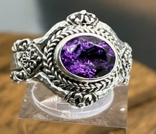 Sarda Brazilian Amethyst and Sterling Silver Size 8 Solitaire Ring