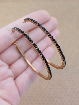 Atemberaubende moderne zeitlose Creolen 4,7 cm goldfarben und schwarz Strass