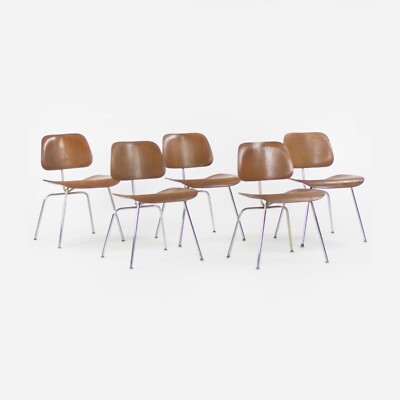 Set of Five 1948 Eames Evans for Herman Miller DCM Dining Chairs Metal Walnut