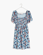 Madewell Size Small Flutter-Sleeve Smocked Dress Wildflower Garden Blue Floral