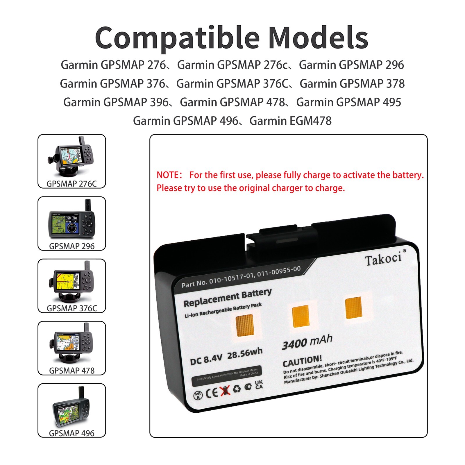 3400mAh Battery For Garmin GPSMAP 276,276c,296,396,376,376C,378,496,495,EGM478