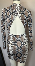 Pretty Little Thing Women's Snake Print Open Back Body Con Dress Size 4