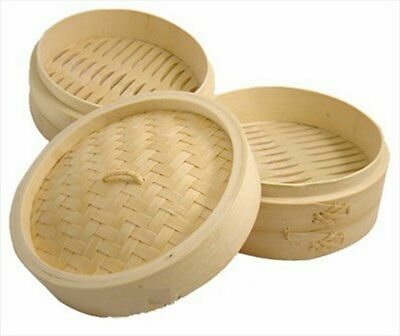 Asian Kitchen Bamboo Cooking Dim Sum Seafood Vegetable Steamer Set Two Tiers