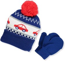 Addie  Tate Big Boys' Beanie  Mittens Set - Blue/Red, 2-4