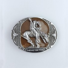 Vintage Yellow Enamel Oval Western Rodeo Cowboy Belt Buckle also Stock in US