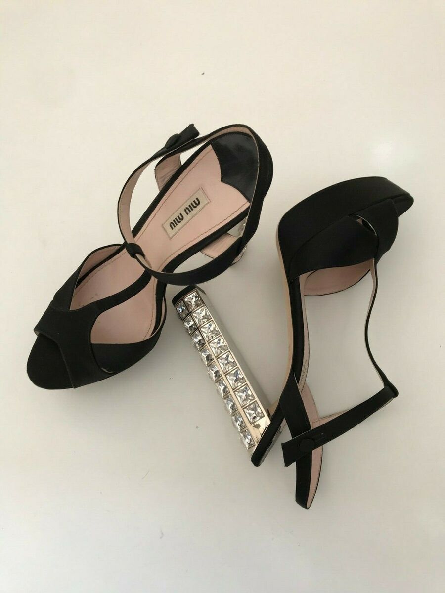 Miu Miu Womens Crystal Embellished Suede Platform High Heels Miu Miu Womens Crystal Embellished Suede Platform High Heels