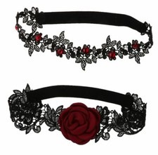 Black Lace Garters With Red Rose Rhinestone Decor Wedding Bride Thigh