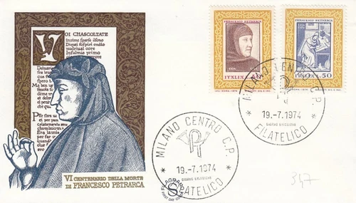 19/7/1974 2 FDC FIRST DAY "6TH CENTENARY MORE FRANCESCAO PETRARCH" (L347)