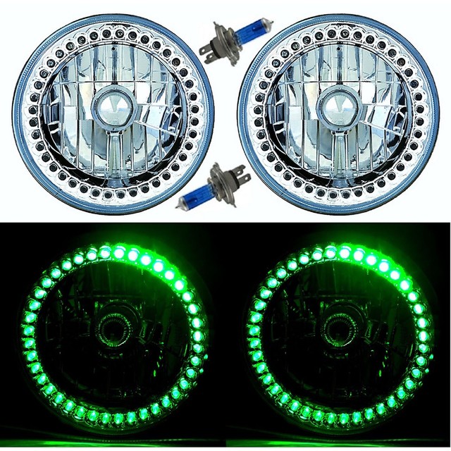 7" Halogen Green Sc LED Halo Ring Angel Eye Headlight Headlamp Light