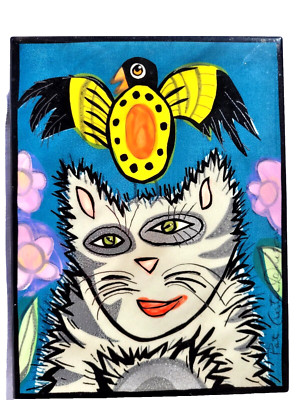 Pat Custer Denison Tiles Trustworthy Cat Signed 6'' x  8''