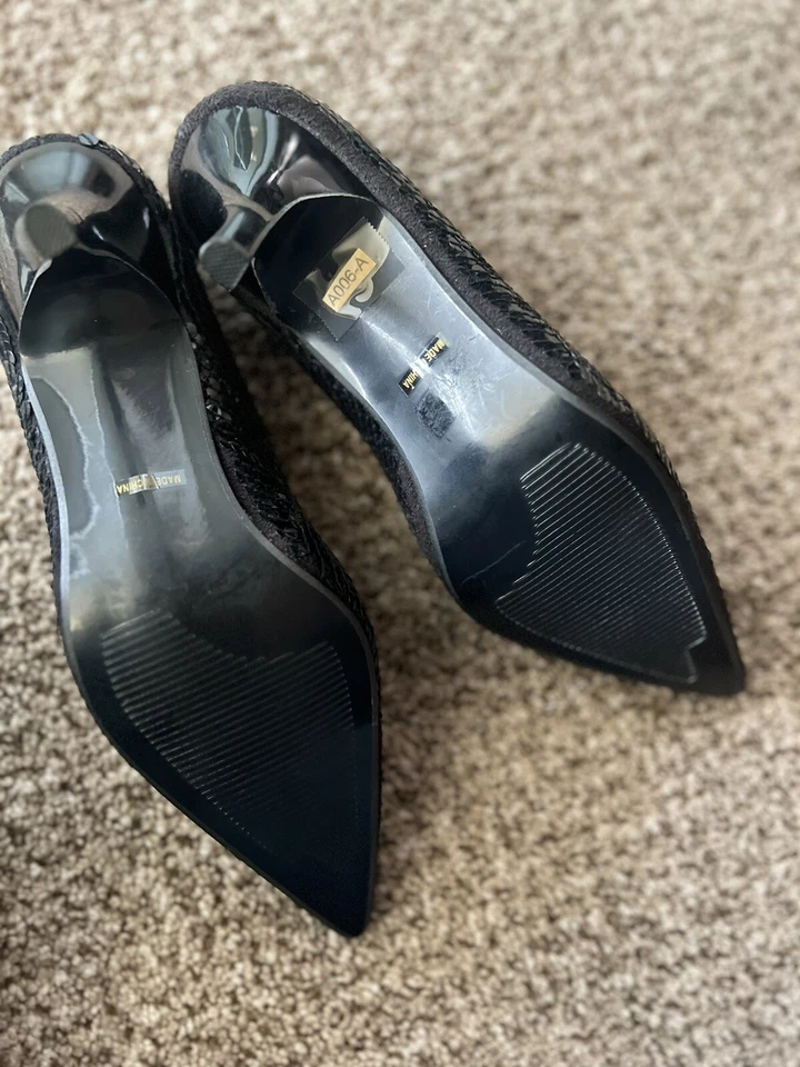 Zapatos de salón Anne Michelle negros secuencia tacón de gatito punta cerrada talla 6 Foto 4 de 4