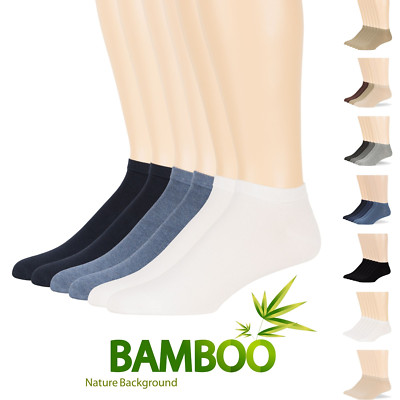 Men's Viscose From Bamboo 6 Pack Solid Ankle Low Cut Socks L-M Black Khaki Beige