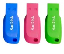 SanDisk USB 2.0 Flash Drive Cruzer Blade 16 GB Blue, Green, Pink Pack of 3