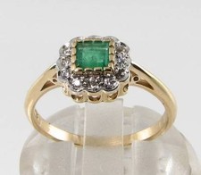9K 9CT GOLD EMERALD DIAMOND ART DECO INS HALO SQUARE DAINTY RING FREE RESIZE