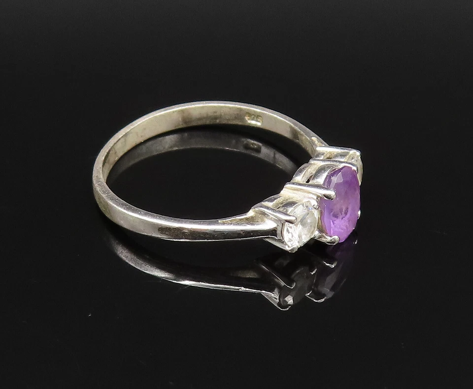 Anillo de plata 925 vintage delicado de tres piedras amatista y topacio talla 9,5 RG25711 Foto 3 de 4
