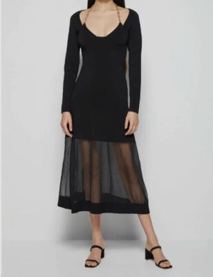 $595 Jonathan Simkhai Women's Black Aaliyah Compact-Rib Halter Chain Dress Sz M