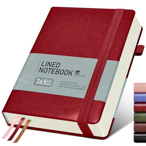 Lined Journal Notebook with 365 Pages, Hardcover Leather Journal A4 Burgundy