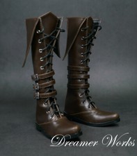 1/4 1/3 Uncle BJD Doll Shoes Brown Leather Military Long Boots Lace-up 3 Buckles
