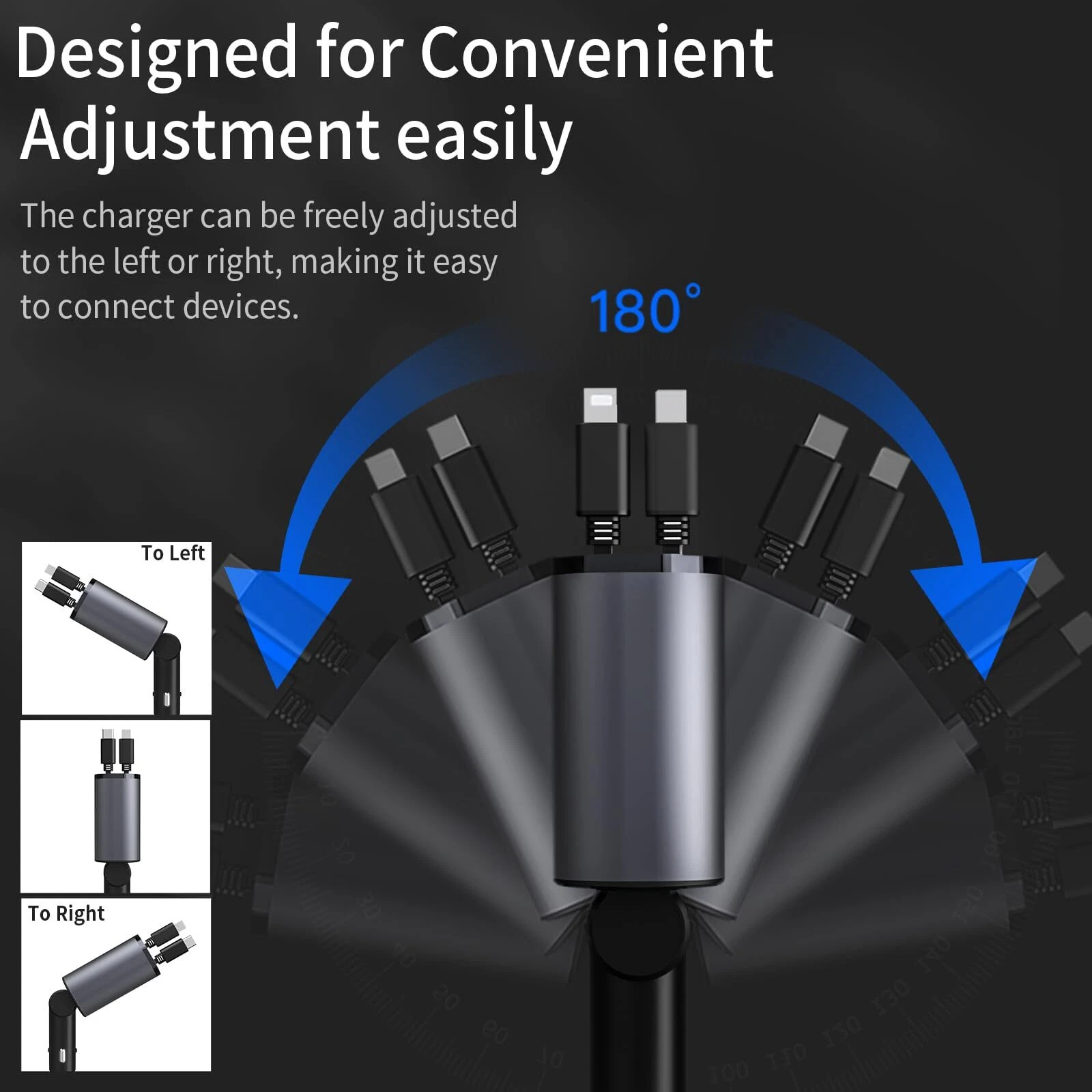 Retractable Car Charger 4 in 1 Fast Car Phone Charger 120W with USB Type C Cable Retractable Car Charger 4 in 1 Fast Car Phone Charger 120W with USB Type C Cable
