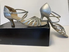 Angelo Luzio Leather Ballroom Dance Shoes  Sz 10 b Silver 5 Strap, 2.5 Inch Heel