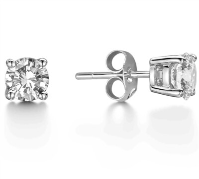 18Carat White Gold Brilliant Cut Diamond Solitaire Ear Studs 4-Claw 0.30cts G-SI