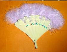Antique Small Folding Feather Fan Pink-Purple Feathers Painted Celluloid