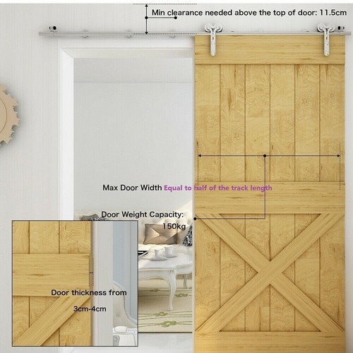 CCJH 4FT-16FT Stainless Steel Sliding Barn Door Hardware Kit Track Closet Roller - Picture 20 of 134