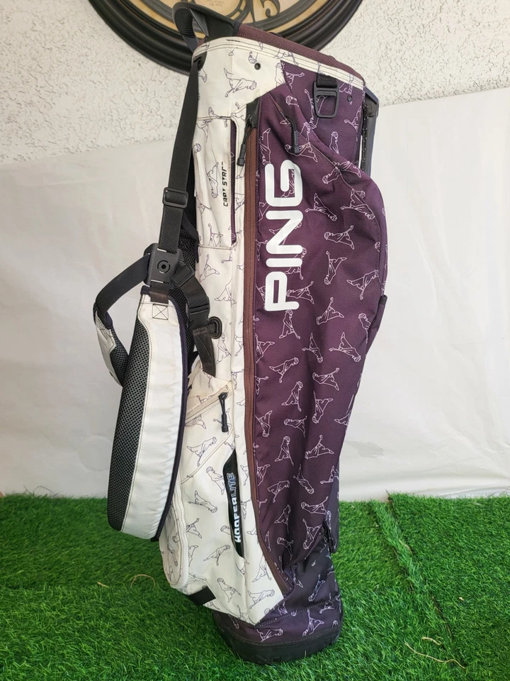 PING Hoofer Lite Golf Stand Bag Mr. PING Print Logo Dual Strap Black/White - Image 2 of 4