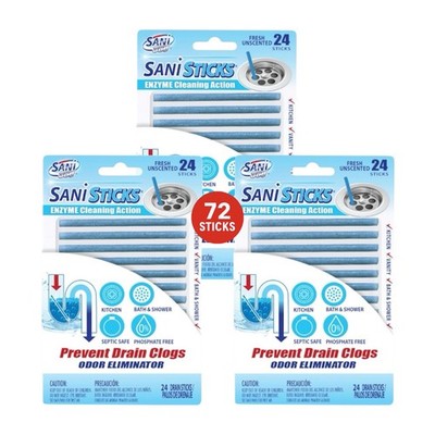 SANI 360° Sani Sticks Drain Cleaner and Deodorizer, Unscented, 72 Count