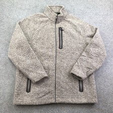 Orvis Sweater Mens Medium Beige Full Zip Mock Neck Knit Jacket Fleece Lined