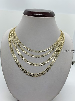 10K Solid Yellow Gold Anchor/Mariner Link Chains Necklace Men s/Women's 3.2-6mm