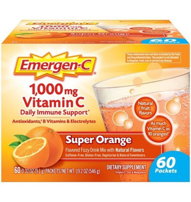 Emergen-C 1000mg Vitamin C Super Orange Powder w/ Zinc 60 Packets